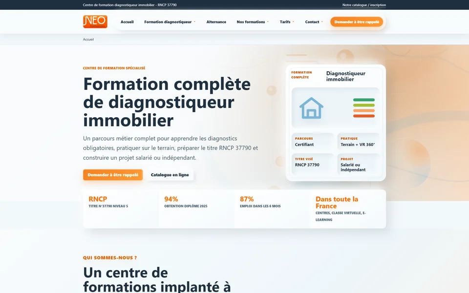 Page d’accueil du site NEO Formations