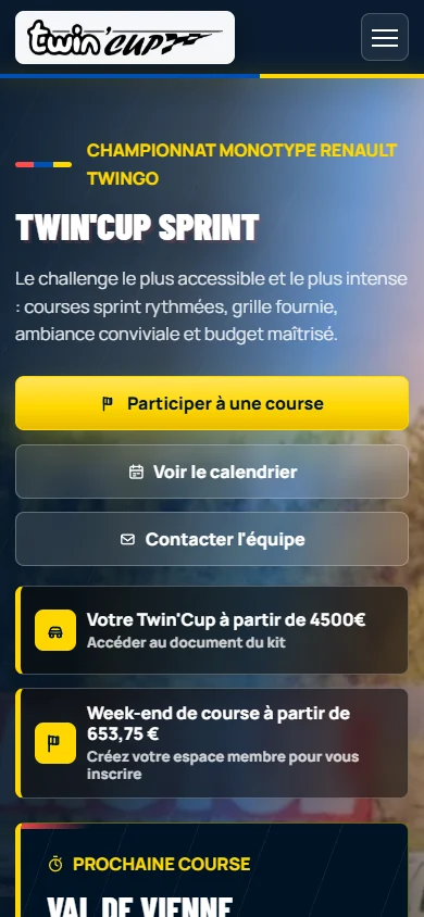 Version mobile du site Twin’Cup Sprint